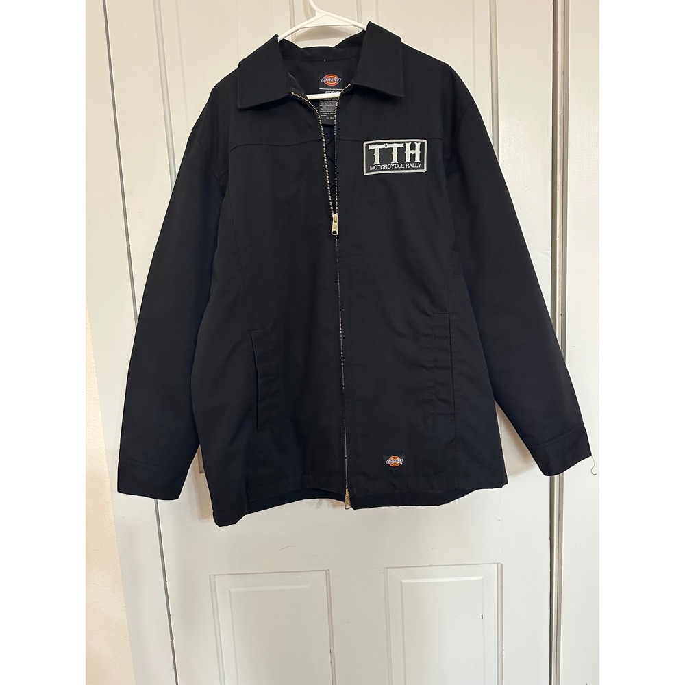 Dickies Eisenhower Work Jacket Black TTH Motorcycle Rally Patch Mens Large L